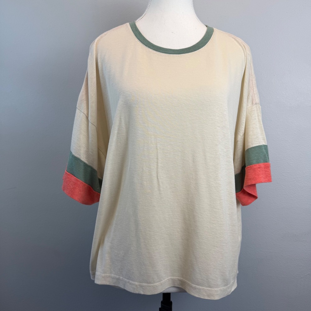 Prana Cozy Up Skywalk Tee Large Cream Slub Knit Boxy